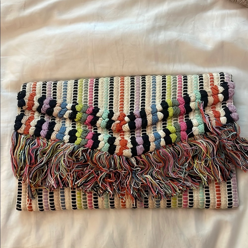 Stella & Dot Multicolor Fringe Clutch